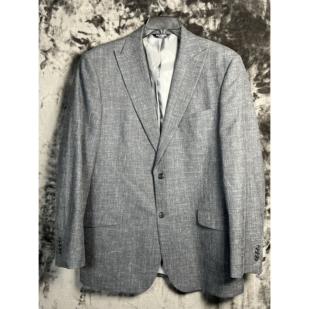 Paul Fredrick 44L Wool Silk Linen Blazer Black Classic‎ Fit Sport Coat